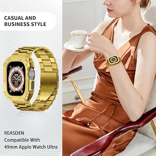 Miniatura 5 de Compatible con Apple Watch Case Band Iwatch Ultra Series 987654SE, 1.731.751.75 pulgadas, correa protectora de acero inoxidable sólido, grande,