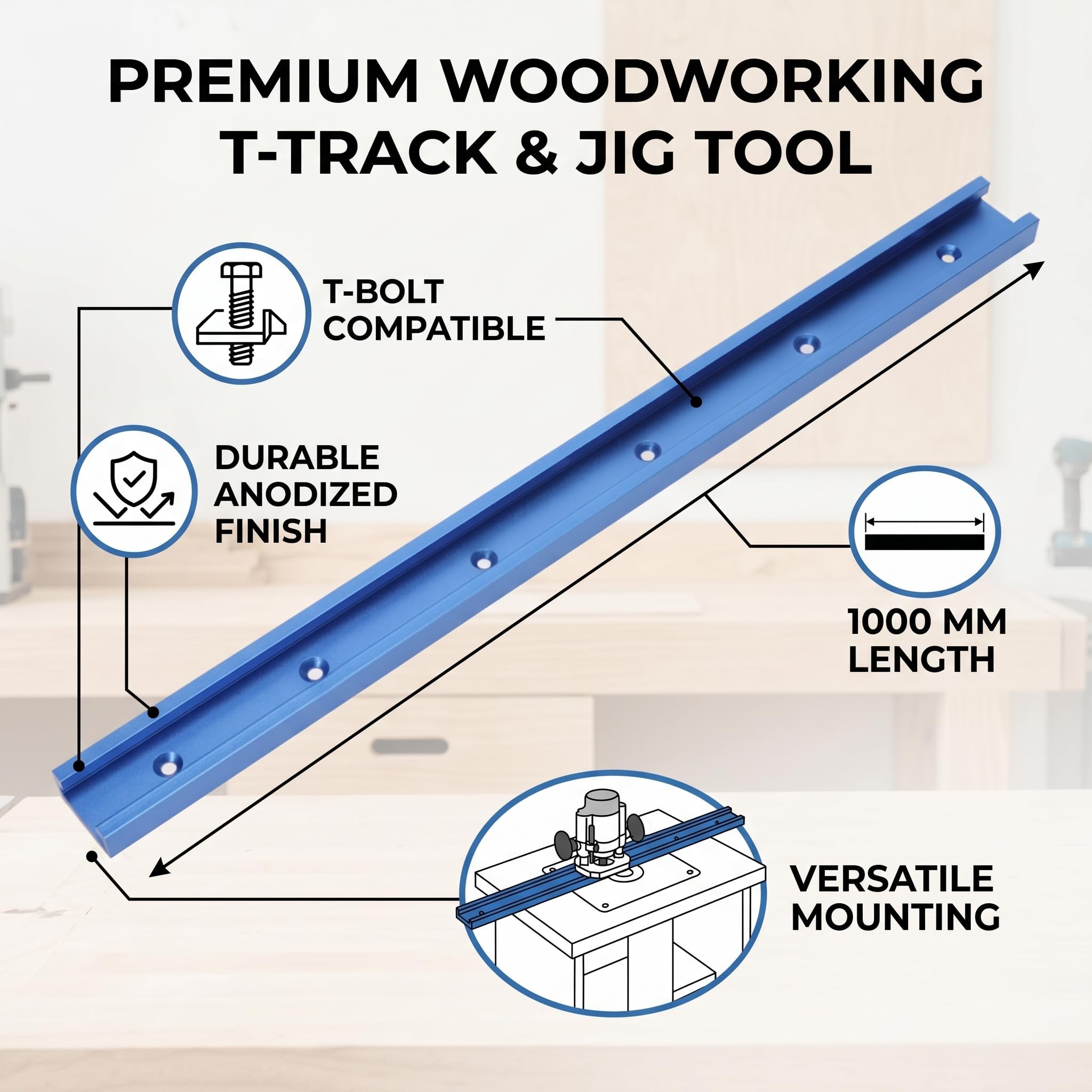 Fafeicy 2 pezzi di guida per smussatura da 1000mm, utensili in alluminio per guida a T con scanalatura a T, per lavorazione del legno, tavolo da fresatura, vite a T, morsetto ad azione rapida (1000MM