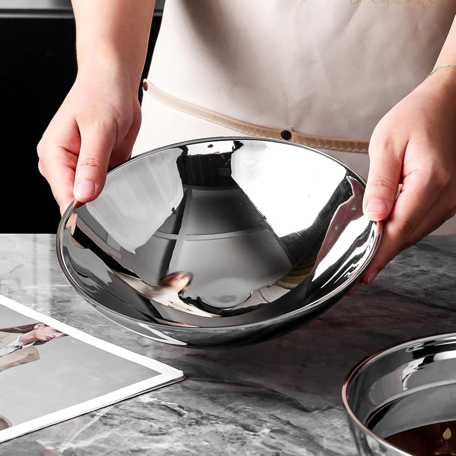 7-teiliges Edelstahl-Set mit kugelförmigen Tellern und Schüsseln, geteiltes Tablett, doppellagig, verbrühungsschutz, wiederverwendbar, für Zuhause, Küche, Restaurant