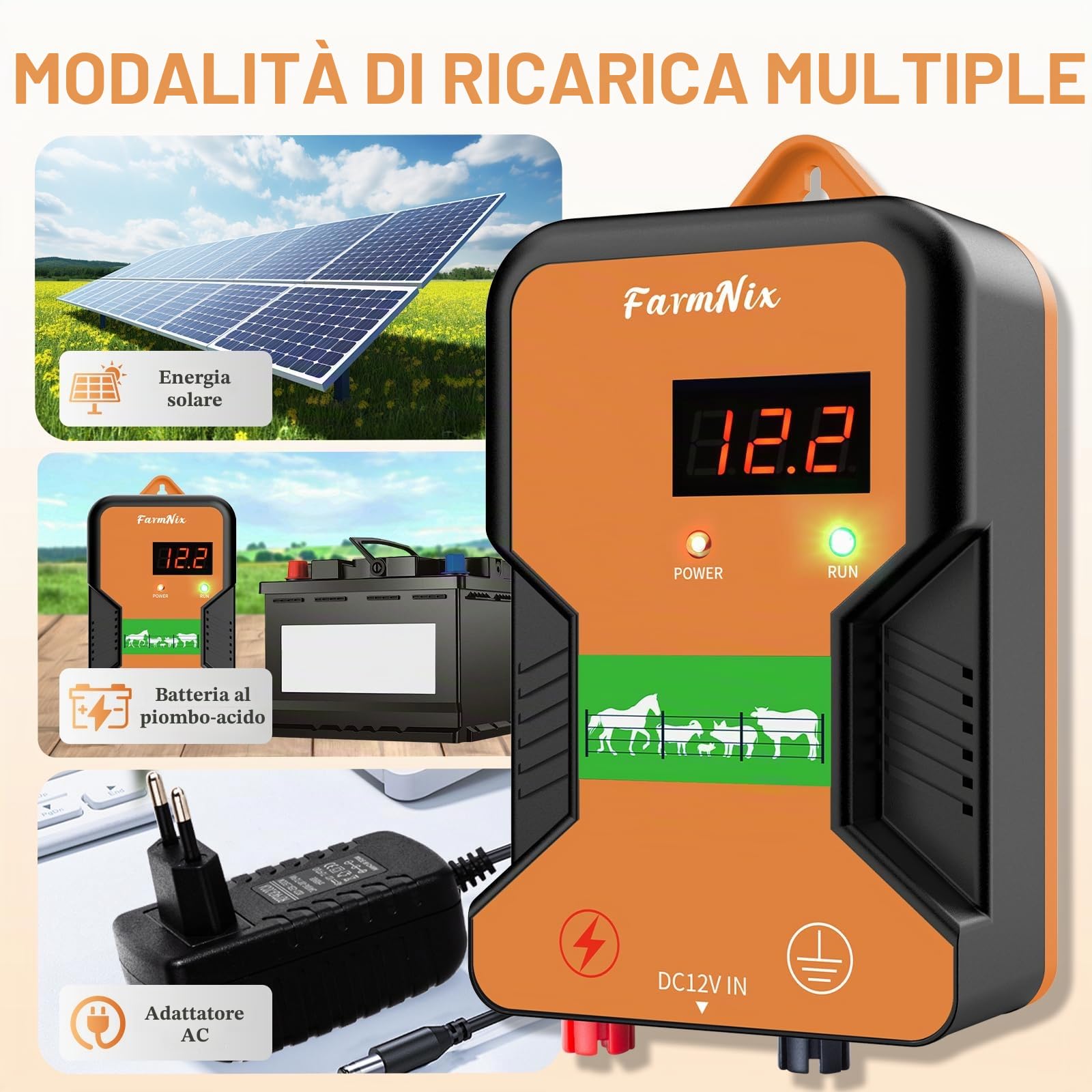 15KM Recinzione elettrica per animali,2J Recinto Elettrico con LED Display per Galline Pecore maiali Volpi Mucche,Elettrificatore per azienda agricola pascolo giardino (Arancione)