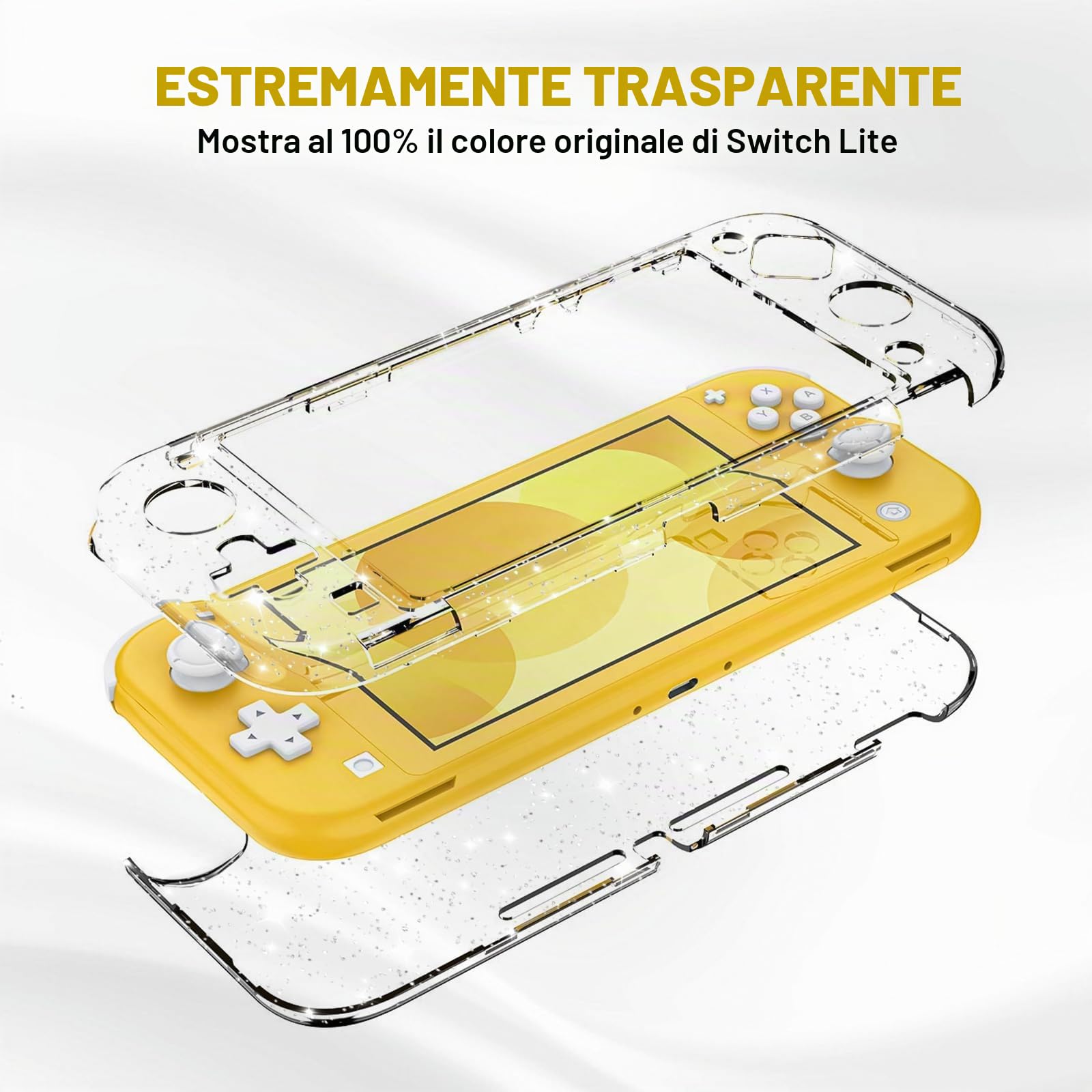 DLseego Custodia Protettiva per Switch Lite, Clear Sparkle Full Wrap Protector Cover Case Anti Scratch Design Hard PC Shell Compatibile con Switch Lite, Trasparente Cristallo