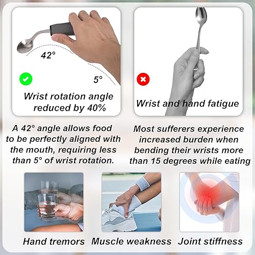 Miniatura 5 de 4pcs Weighted Adaptive Utensils for Hand Tremors Elderly & Parkinson's, 42 Angled Adaptive Utensils 2.5oz Weighted Silverware Set for Elderly