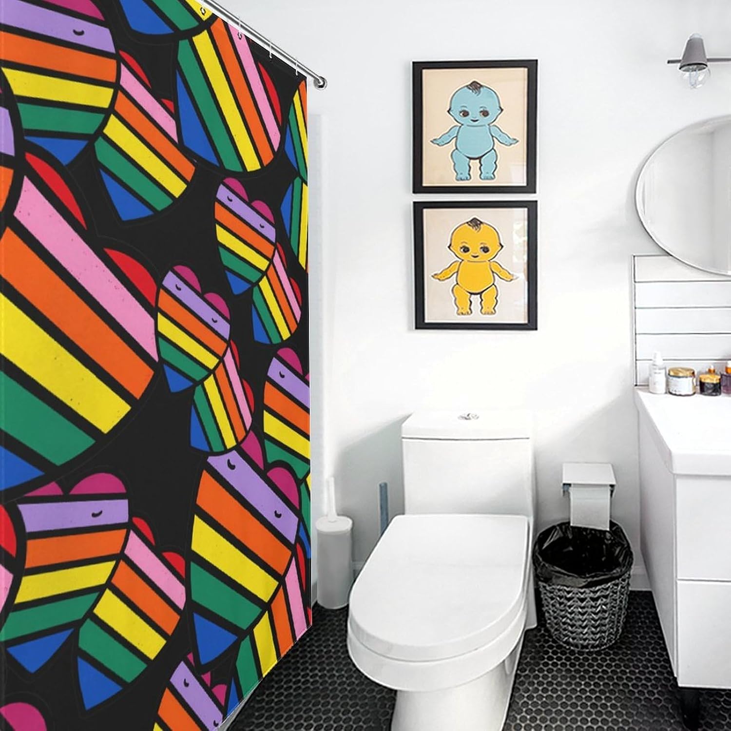 Rainbows Heart Shower Curtain 46.85x70.87Inch（119x180cm） Polyester Bath Curtain Shower Curtains Printed Decorative