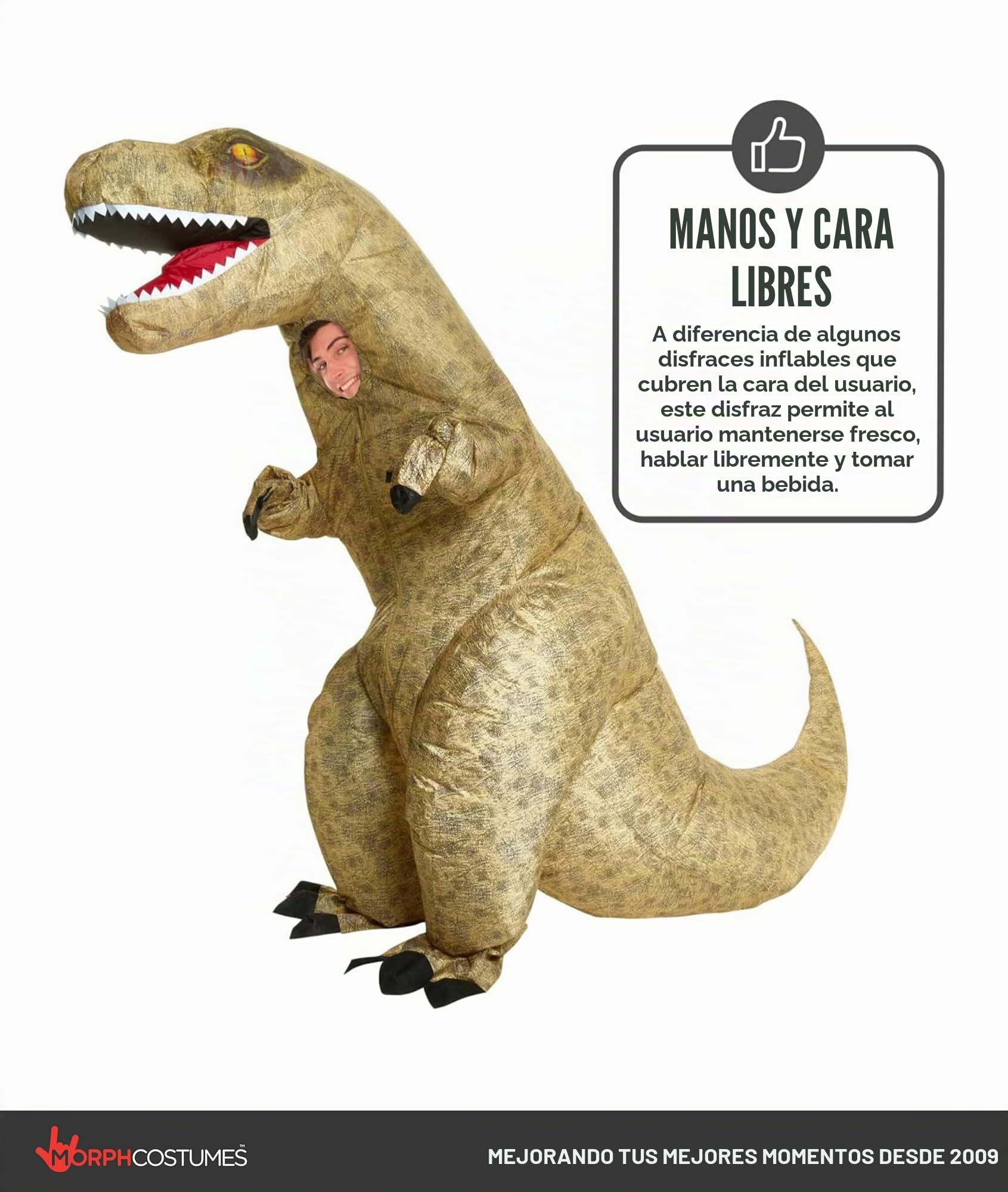 Morph Costumes Disfraz Dinosaurio Adulto T Rex Gigante Hinchable, Disfraz Carnaval Adulto Talla Única