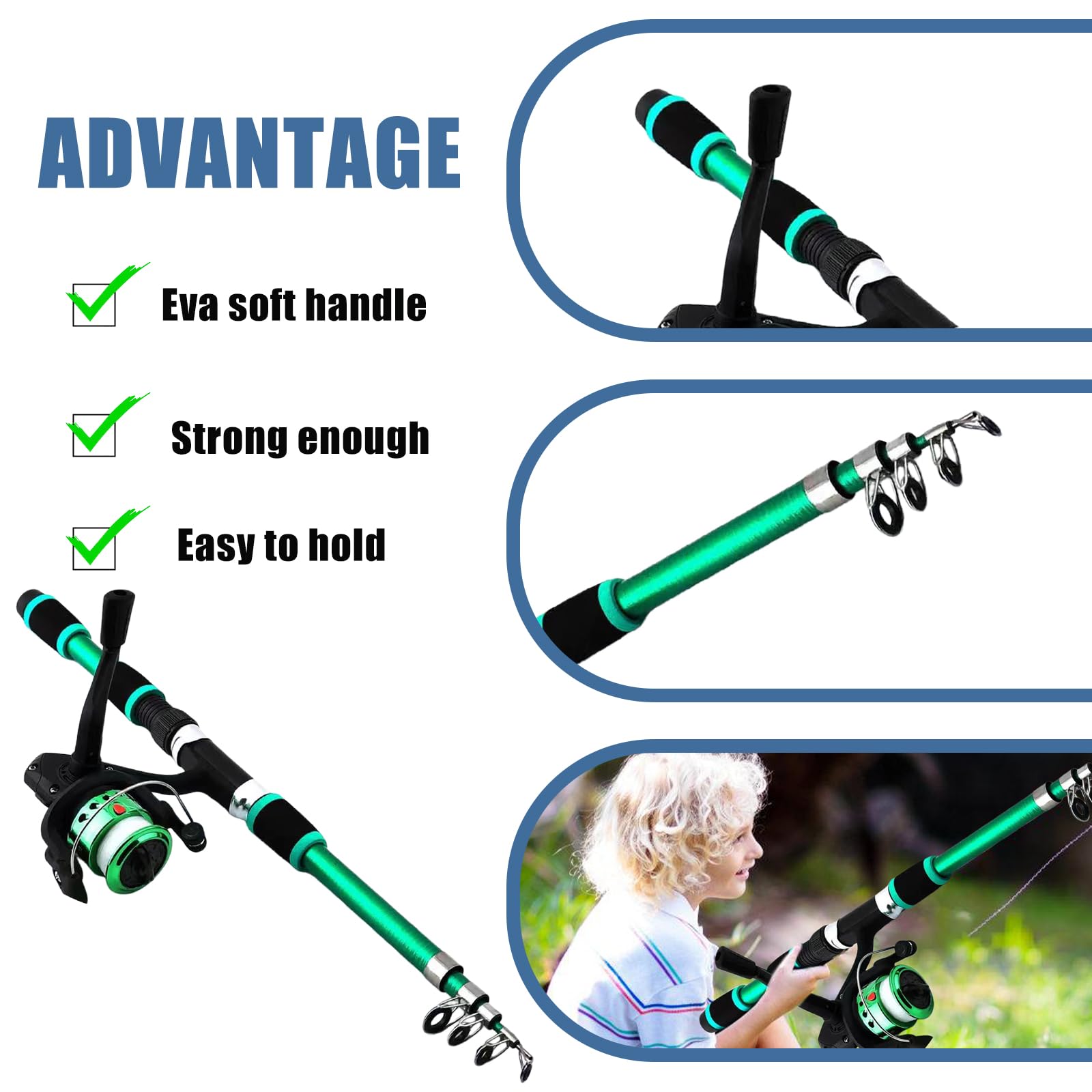 Juego de cañas de pescar para niños, 1,8 m, juego de iniciación para niños, caña de pescar telescópica con carrete y juego de cebo, accesorios para niños de 3 a 10 años