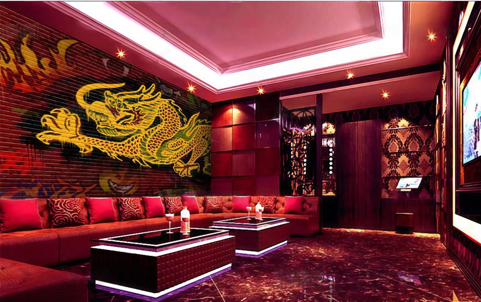 Tapeta z cegły osobowość smok ulica graffiti klub nocny motyw bar zachodnia restauracja tło ścienne popołudniowa herbata kawa tapeta, 3D, 200x140cm