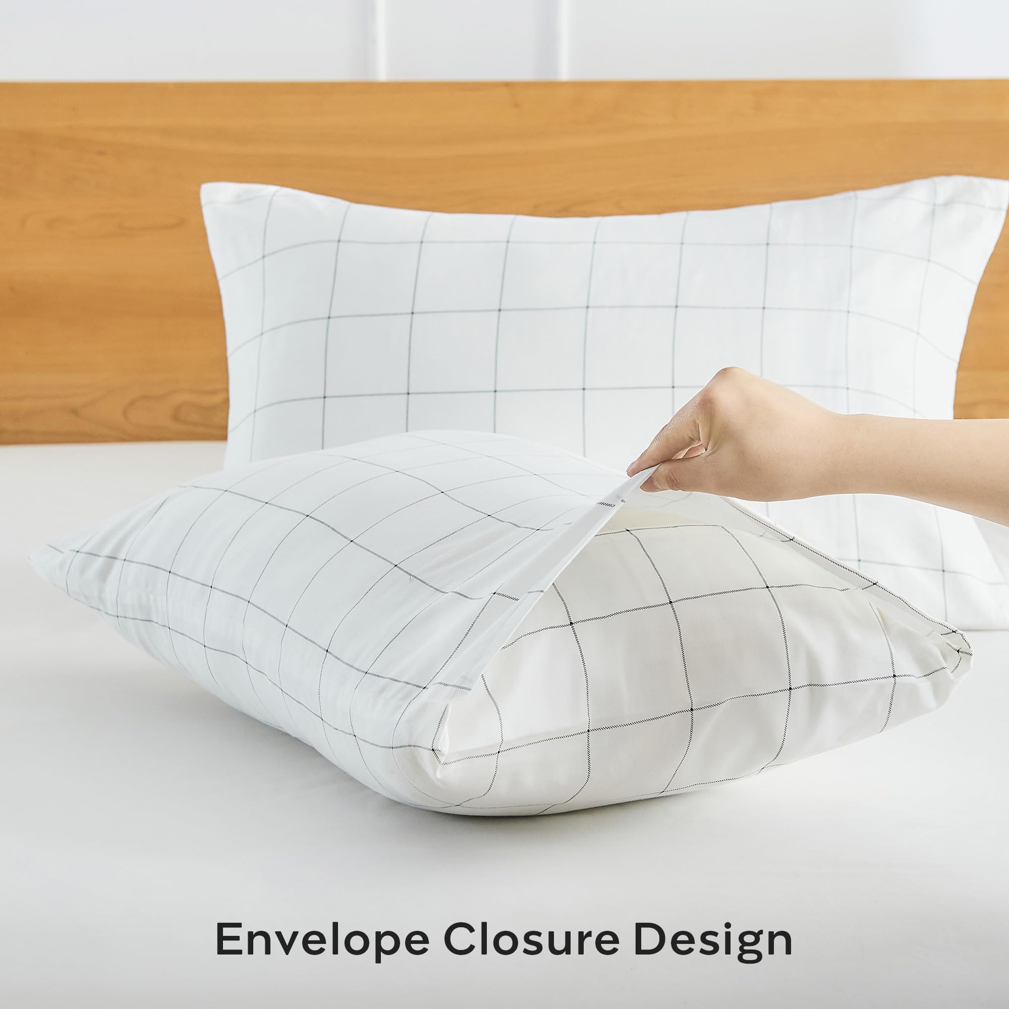JELLYMONI 100% Natural Cotton 3pcs Striped Duvet Cover Sets, White Duvet Cover W