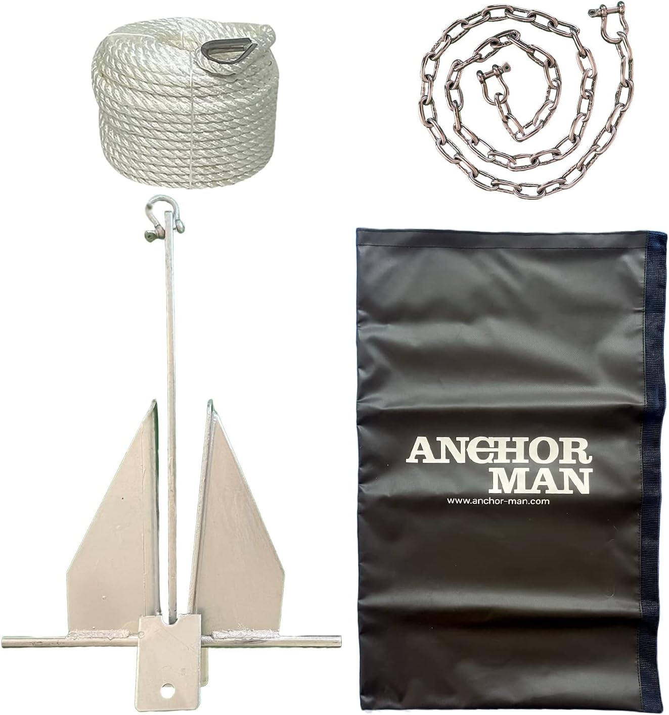 AnchorMan Fluke Anchor with Anchor Chain and Boat Anchor Rope Set