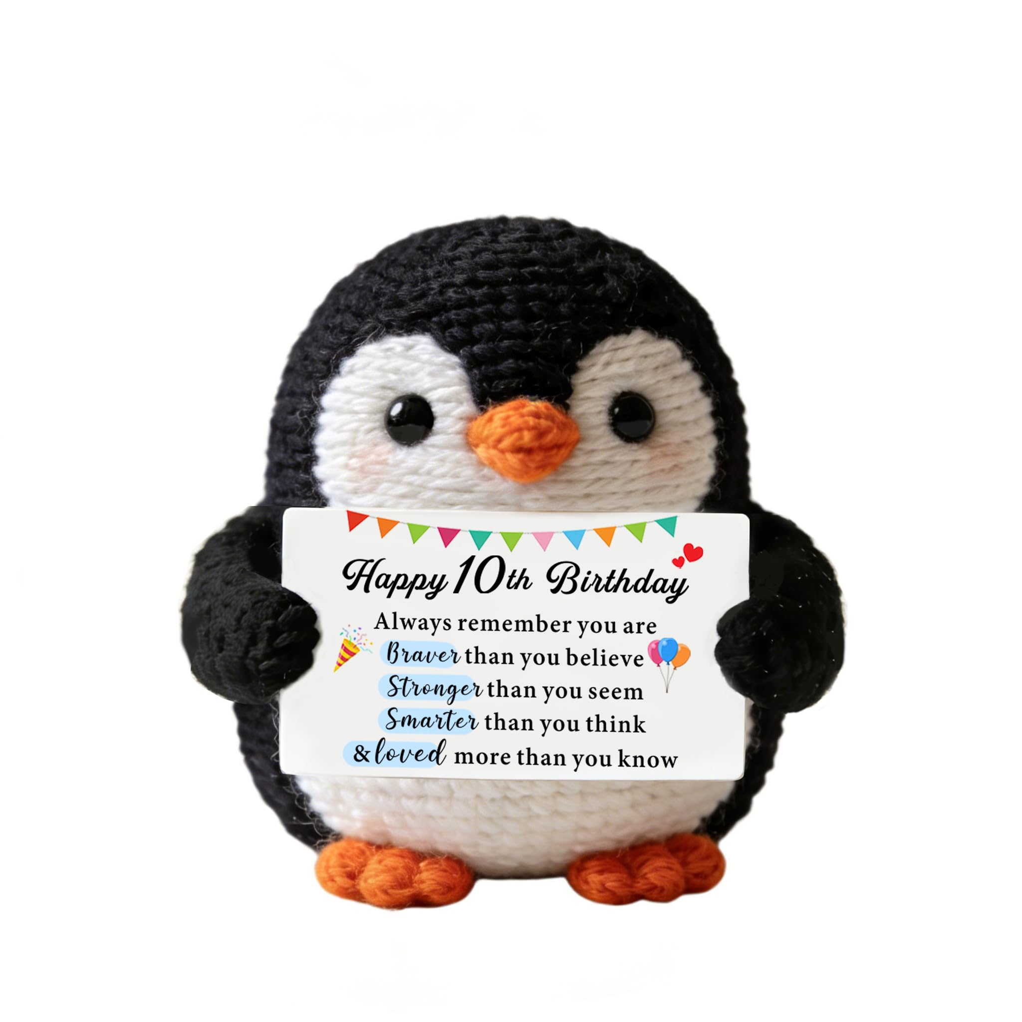 HULALA Happy 10th Birthday Gifts For Girls Boys Daughter Son Granddaughter Grandson Best Friend Handmade Crochet Penguin With Card Decoration Ornament Keepsake Presents