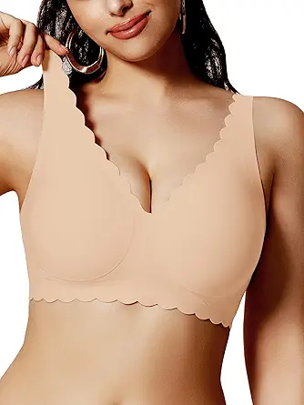 Push Up Bras for Women No Underwire Seamless Support Full Coverage Plunge Bralettes Wireless Scalloped Tshirt Bras