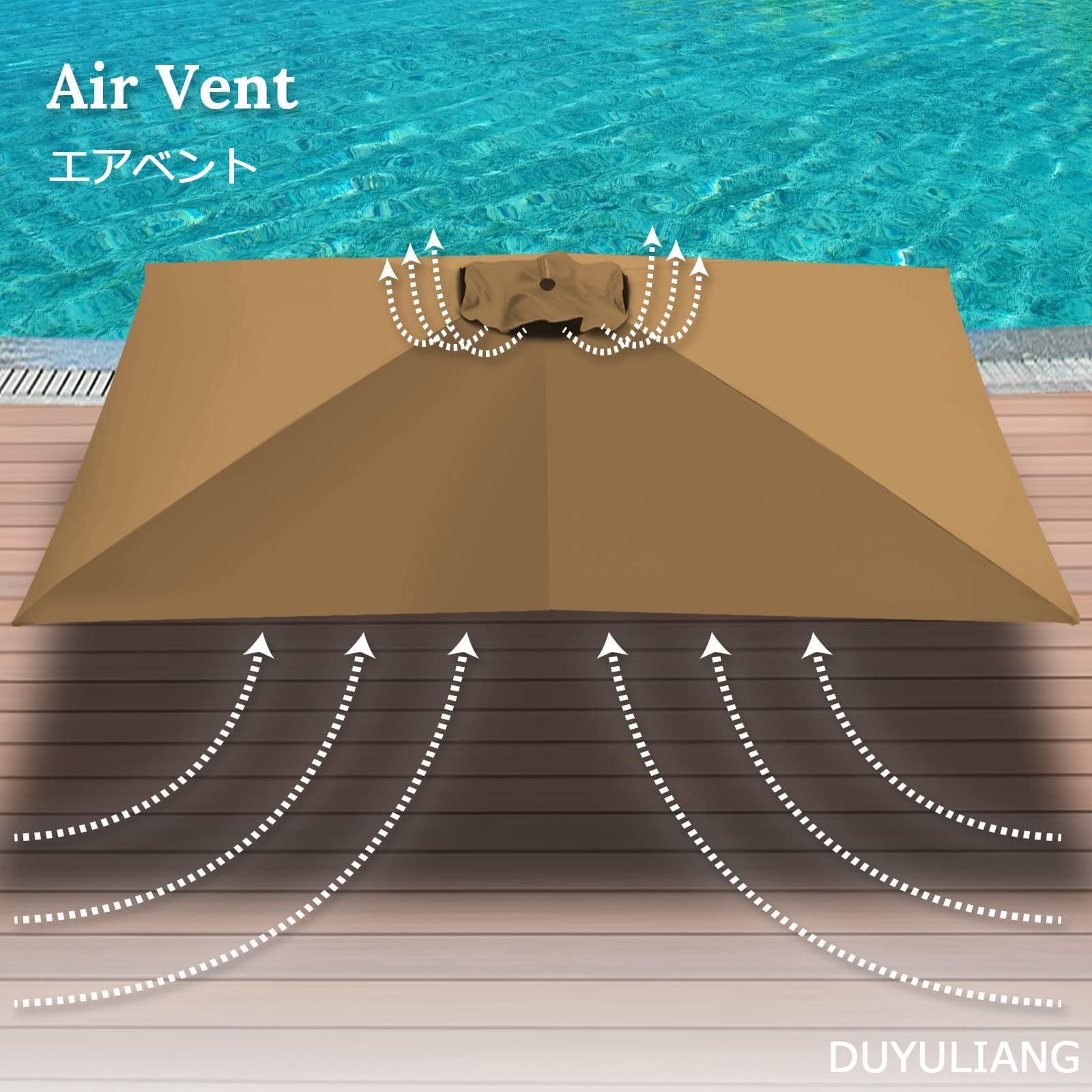 Auvent De Remplacement Pour Parasol 300×300cm Protection UV Housse Parapluie non déporté Khaki 197X297cm
