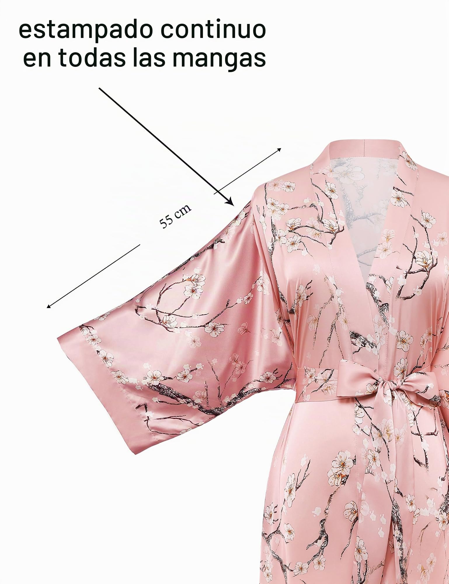 BABEYOND Kimono floral de satén de seda Vestido de novia de la década de 1920 Kimono Camisón Ropa de dormir 133 cm de largo, Flor de ciruelo - rosa, Talla única, Flor de ciruelo - rosa, Talla única