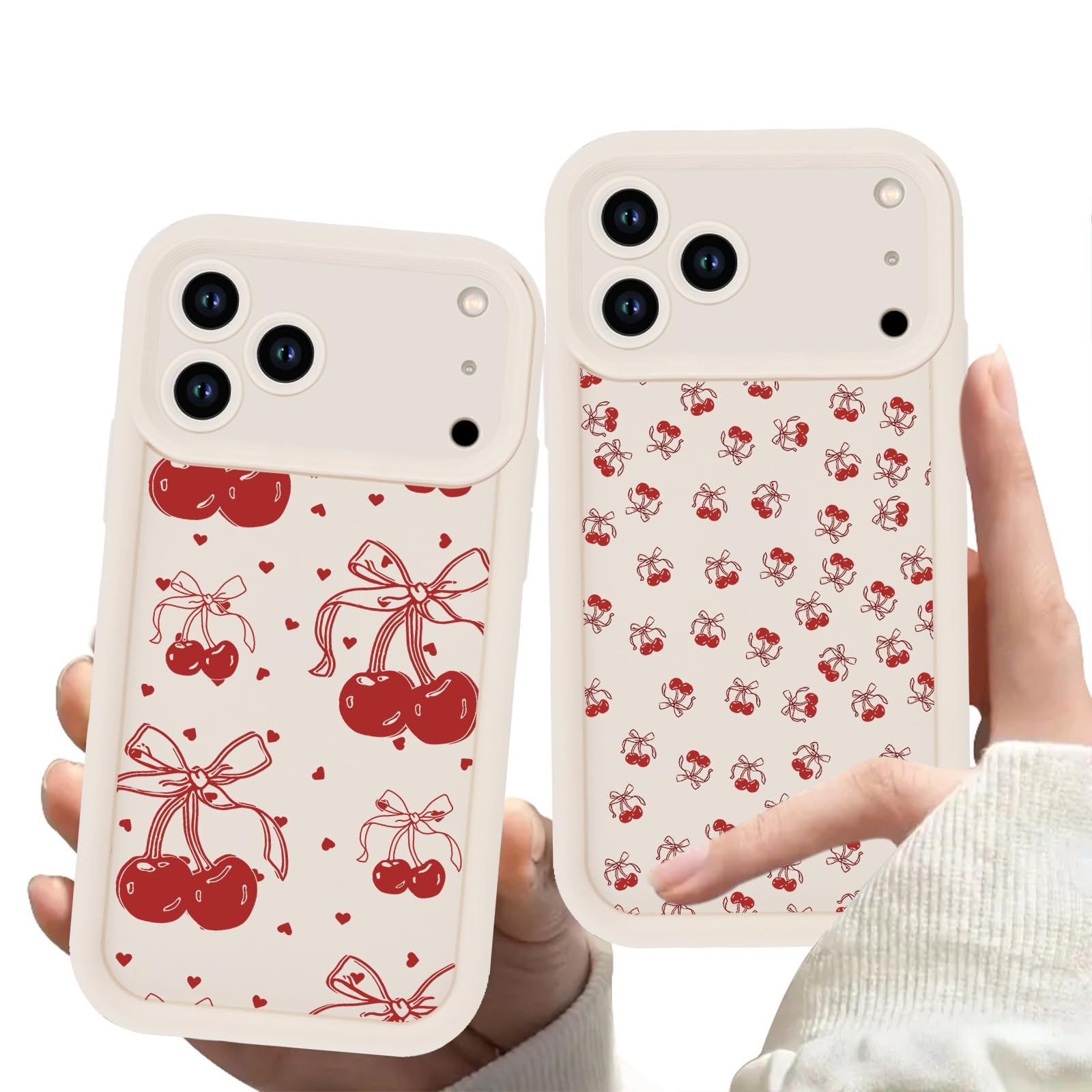 2 Pack Cherry Phone Case for iPhone 17 Pro Max/iPhone 18 Pro Max 6.9",Cute Aesthetic Cases Kawaii Bow Design Pattern Cover Soft Anti-Scratch Shockproof Protection Funda for Girls Women
