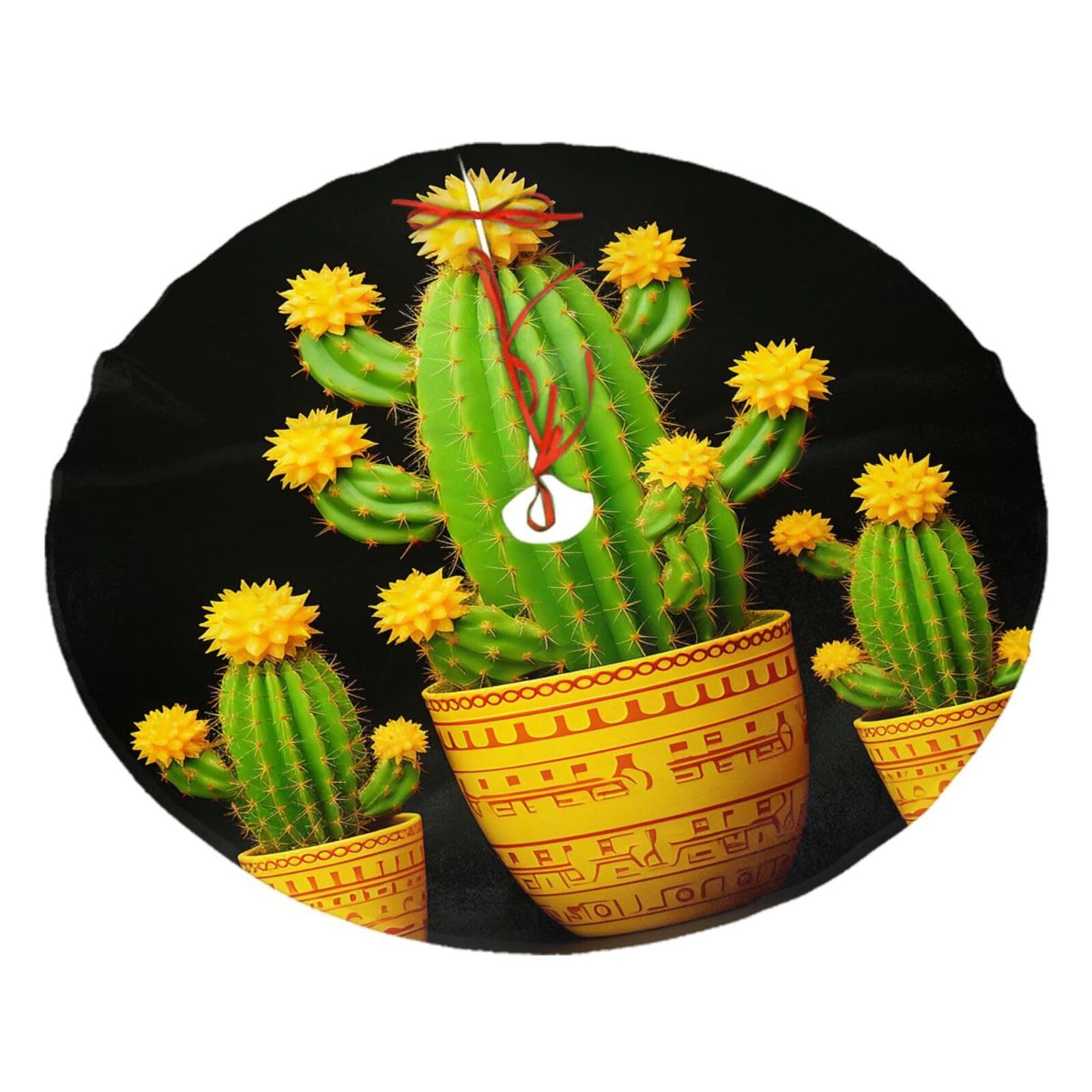 Yellow Cactus Christmas Tree Skirt 30",Soft Plush Xmas Tree Mat Christmas Tree Oranment for Merry Christmas Party Holiday Indoor Outdoor Decorations