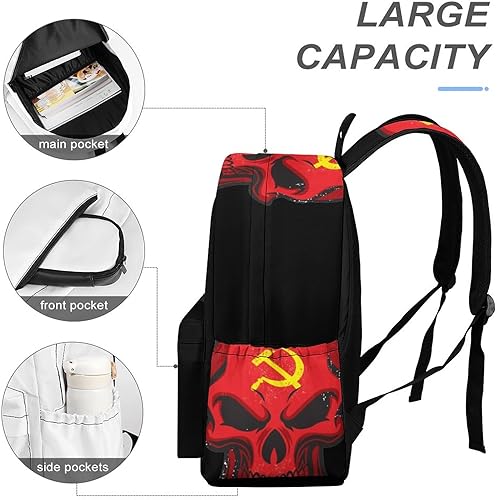Miniatura 4 de Mochila pequeña con bandera nacional de calavera de la Unión Soviética, bolsa de hombro pequeña para computadora portátil, mochila de viaje para