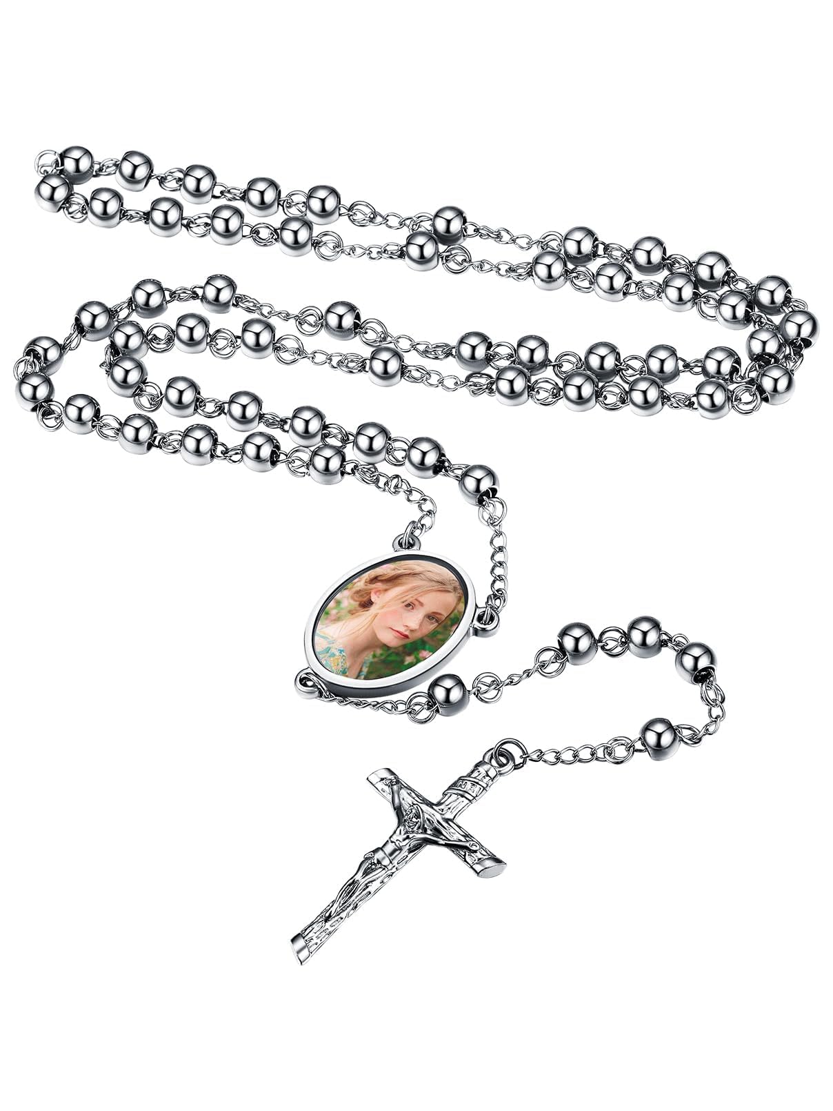 FaithHeart Rosary Beads Catholic Necklace for Men, St Michael/St Christopher/Virgin Mary Prayer Rosaries with Crucifix Cross Stainless Steel Praying Rosary Necklace