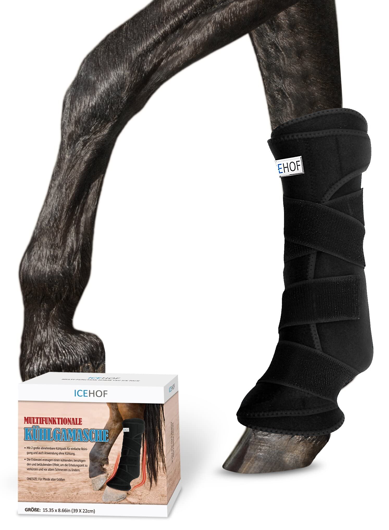 ICEHOF Polainas de refrigeración para caballo - Material agradable - 2 acumuladores de frío extraíbles y vendaje lavable - función protectora - Vendaje de refrigeración para caballos