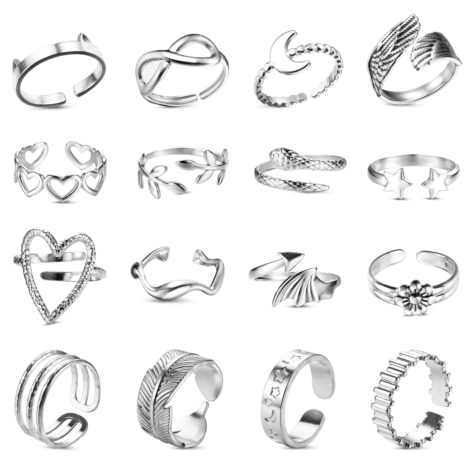 LOLIAS 16 Piezas Chunky Anillos Mujer Acero Inoxidable Ajustable