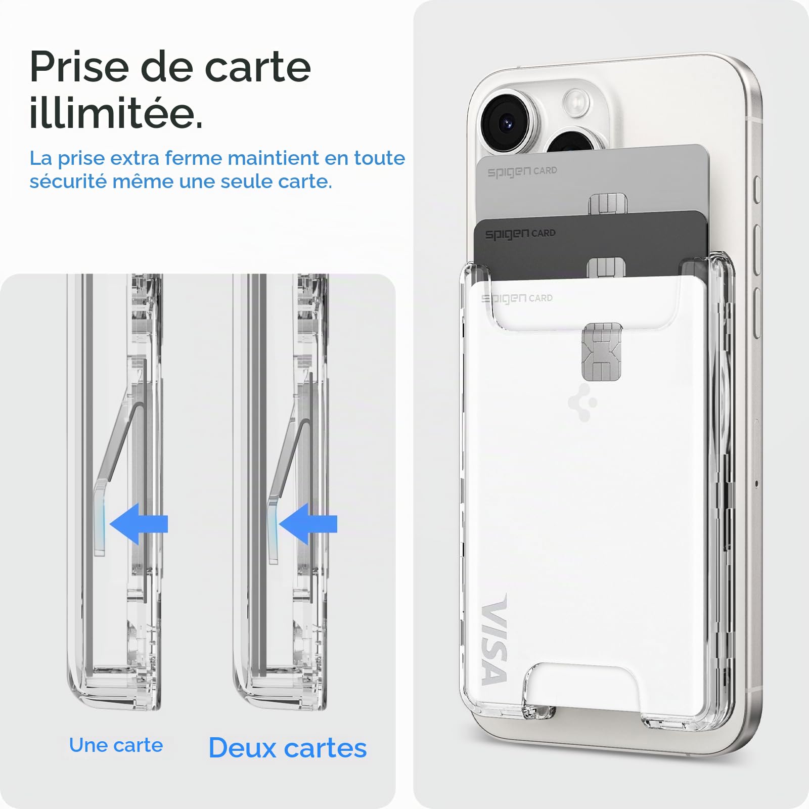 Spigen Ultra Hybrid MagFit Porte-Cartes Magnétique Conçu pour MagSafe Compatible avec Les modèles iPhone 17/16/15/14/13/12 MagSafe Wallet - Transparent