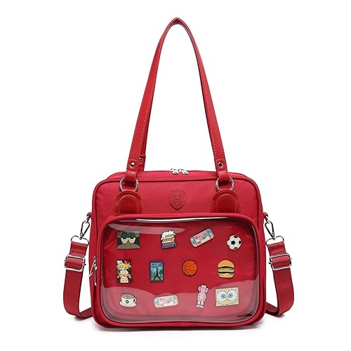 CHERRY SAUCE Oxford Ita Bag Crossbody Shoulder Bag Satchel Messenger Backpack Multi-Purpose Pins Display - Maroon