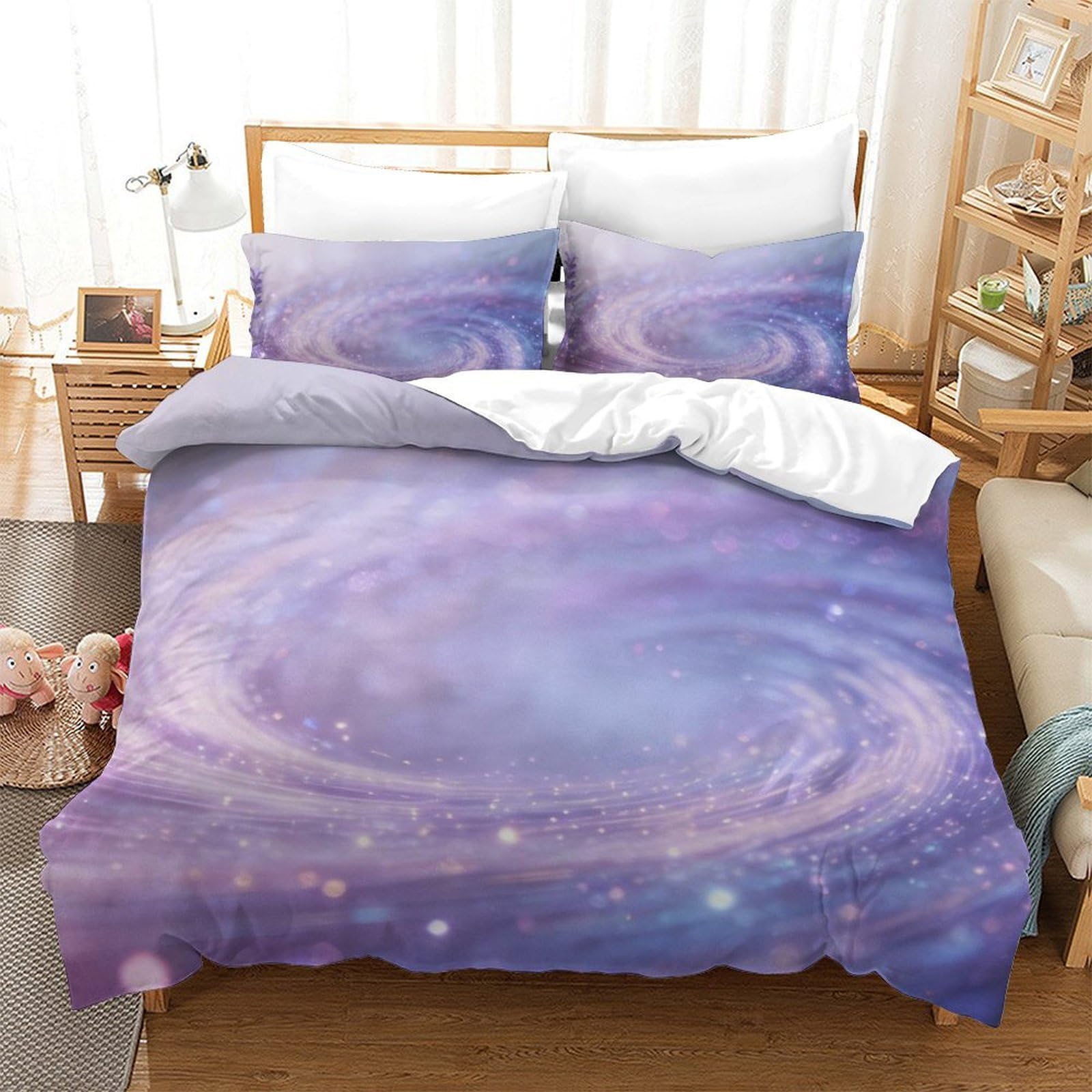 Housse de couette galaxie 3D 260x220 cm en microfibre étoilée pour lit super king