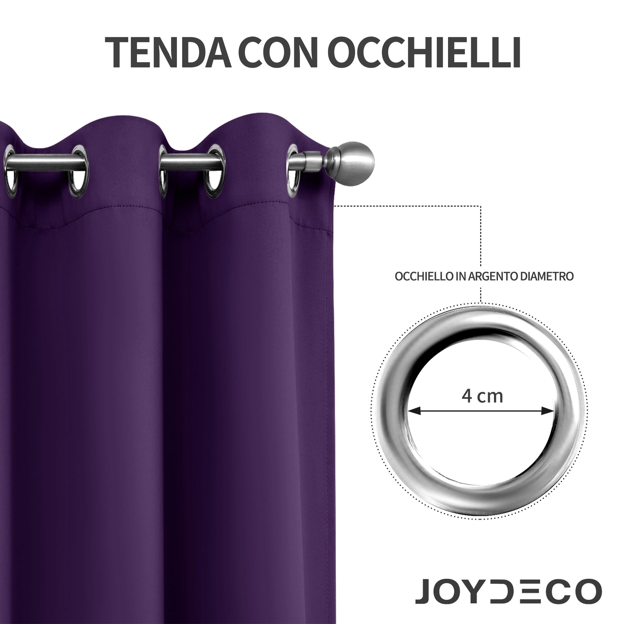 Joydeco Tende Oscuranti per Interni 2 Pezzi L 140 x A 200, Tende Termiche con Occhielli Viola Scuro per Soggiorno Moderne, Cameretta Bambini, Camera