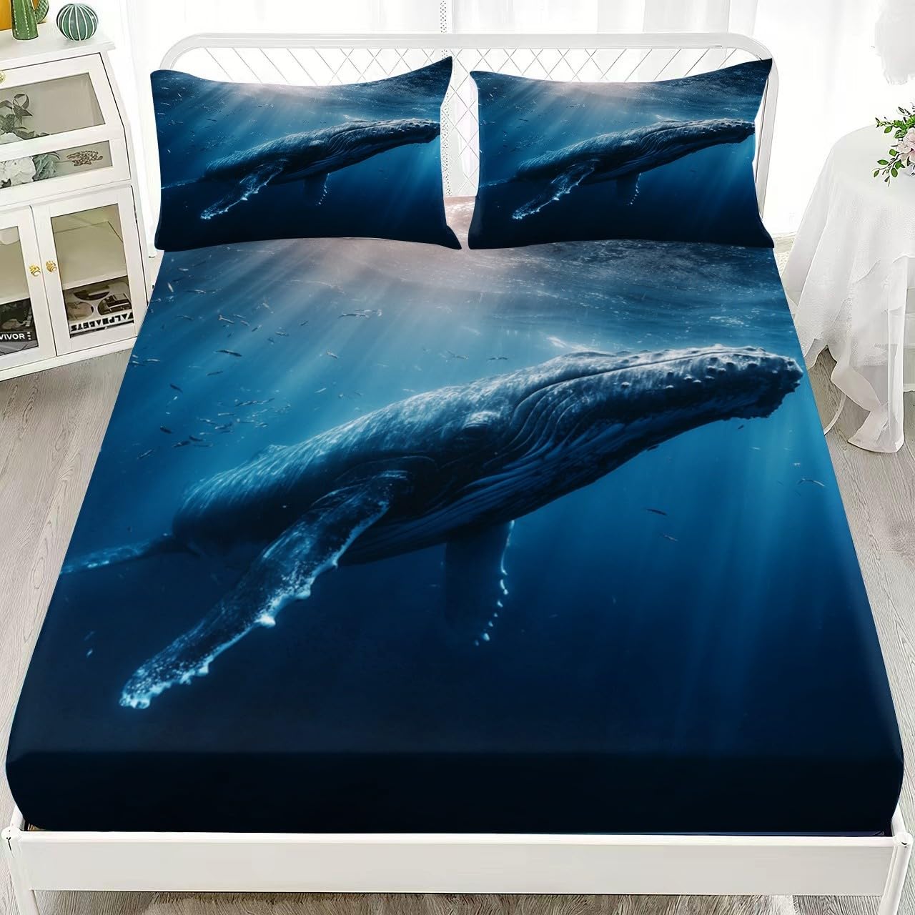 Drap Housse 200x200cm Bleu Bande Élastique Réglable 2 Personnes Lit