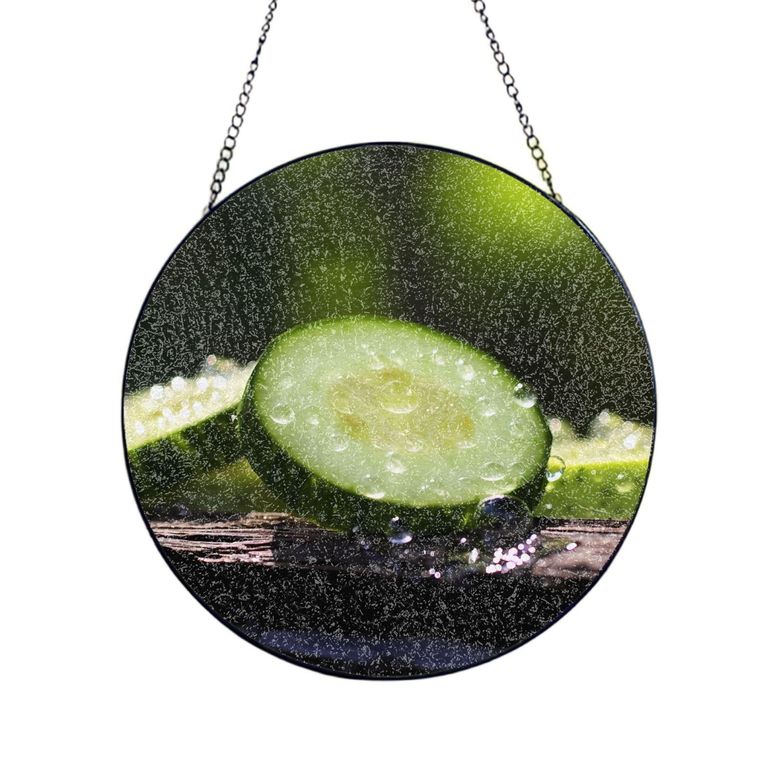Phayah Cucumber Print Stained Glass Window Hanging Sun Catchers Decoration Mother'S Day Birthday Gifts For Home Garden Porch 4in（10cm）