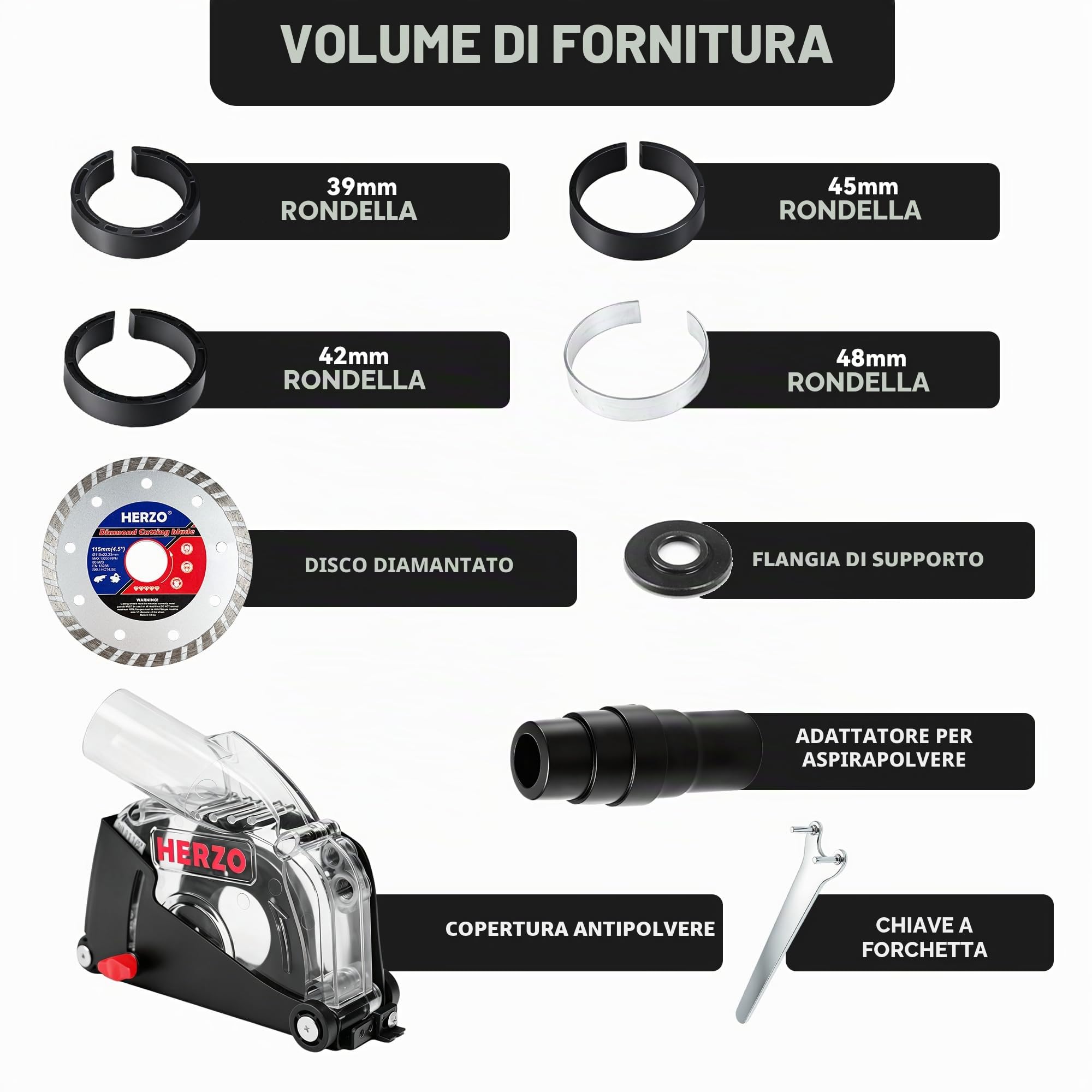 HERZO Cuffia Aspirazione con Slitta 115/125 mm