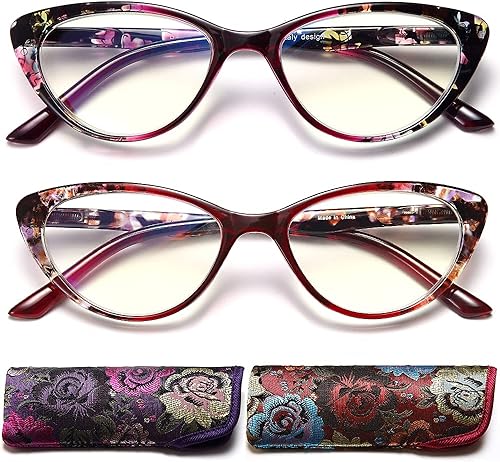 EYEURL Gafas de lectura de ojo de gato para mujer, paquete de 2 lectores con bloqueo de luz azul + 1.25 con diseño de bisagra de resorte, elige tu disponible en Yaxa Peru