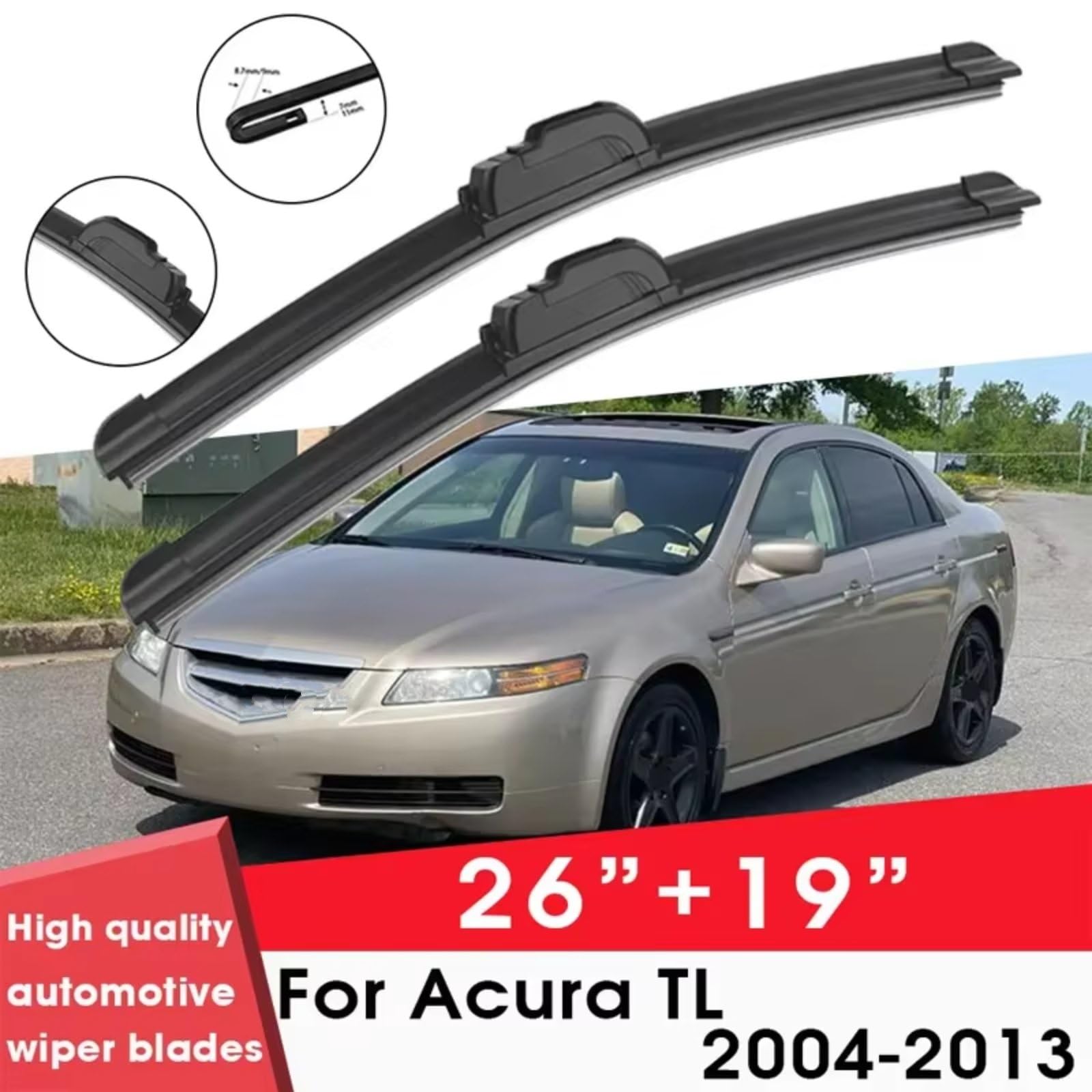 Escobillas Compatible Con Acura Para TL 2004 2005 2006 2007 2008 2009 2010 2011 2012 2013 26 "+19" Limpiaparabrisas Limpiaparabrisas De Goma Escobillas De Limpiaparabrisas