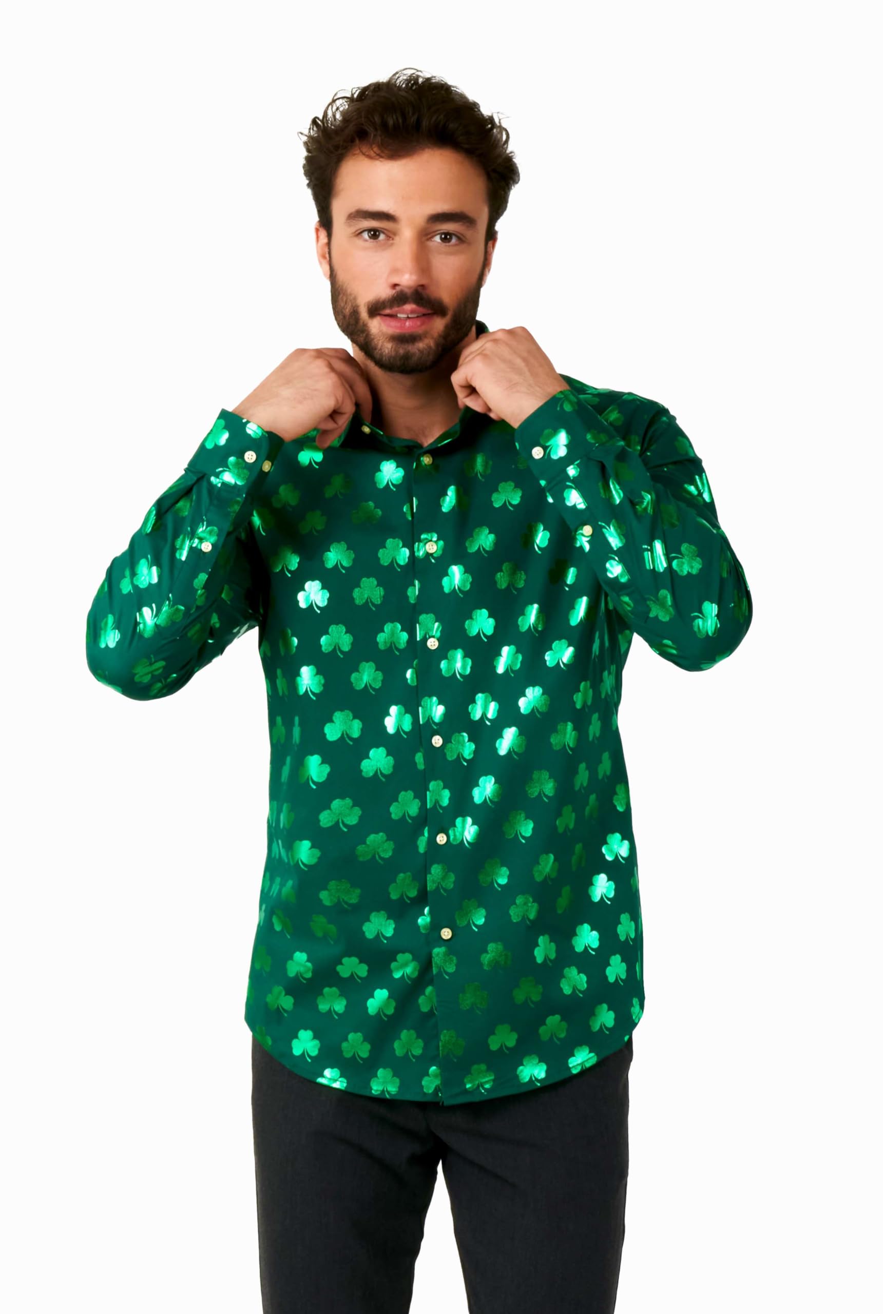 OppoSuits Herren St. Paddy's Day Hemd - St. Patrick's Day Party Wear - Slim Fit - Inklusive 1 Button-Up Hemd- Langärmliges