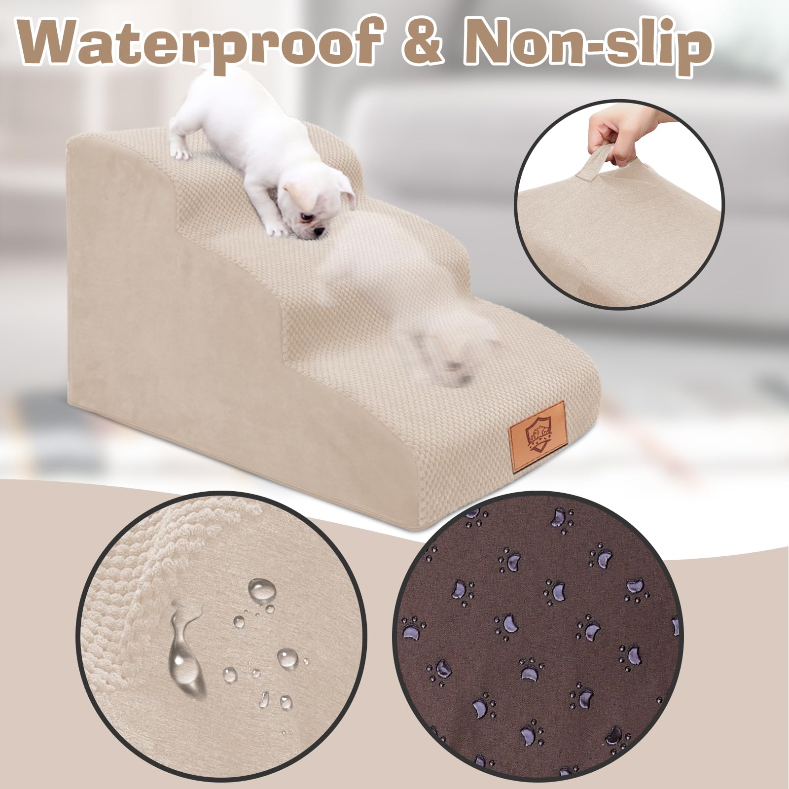 Pawchop Dog Steps for Bed 3-Step Waterproof Dog Steps for Sofa High Density Foam Pet Step Stairs with Removable Cover - Image 4
