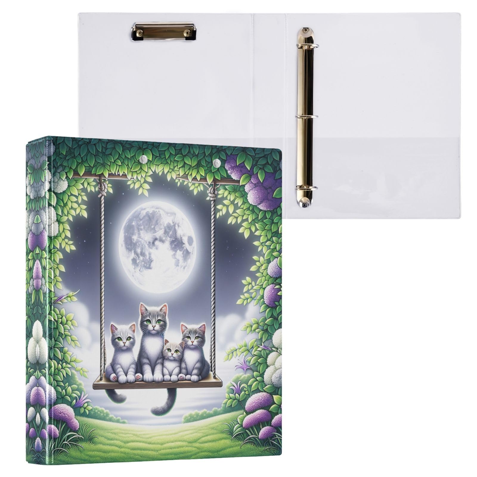 Raccoglitore a 3 anelli con clip in metallo antiscivolo, motivo floreale, 3,8 cm, con clip in metallo antiscivolo, per scuola, ufficio, casa, confezione da 2