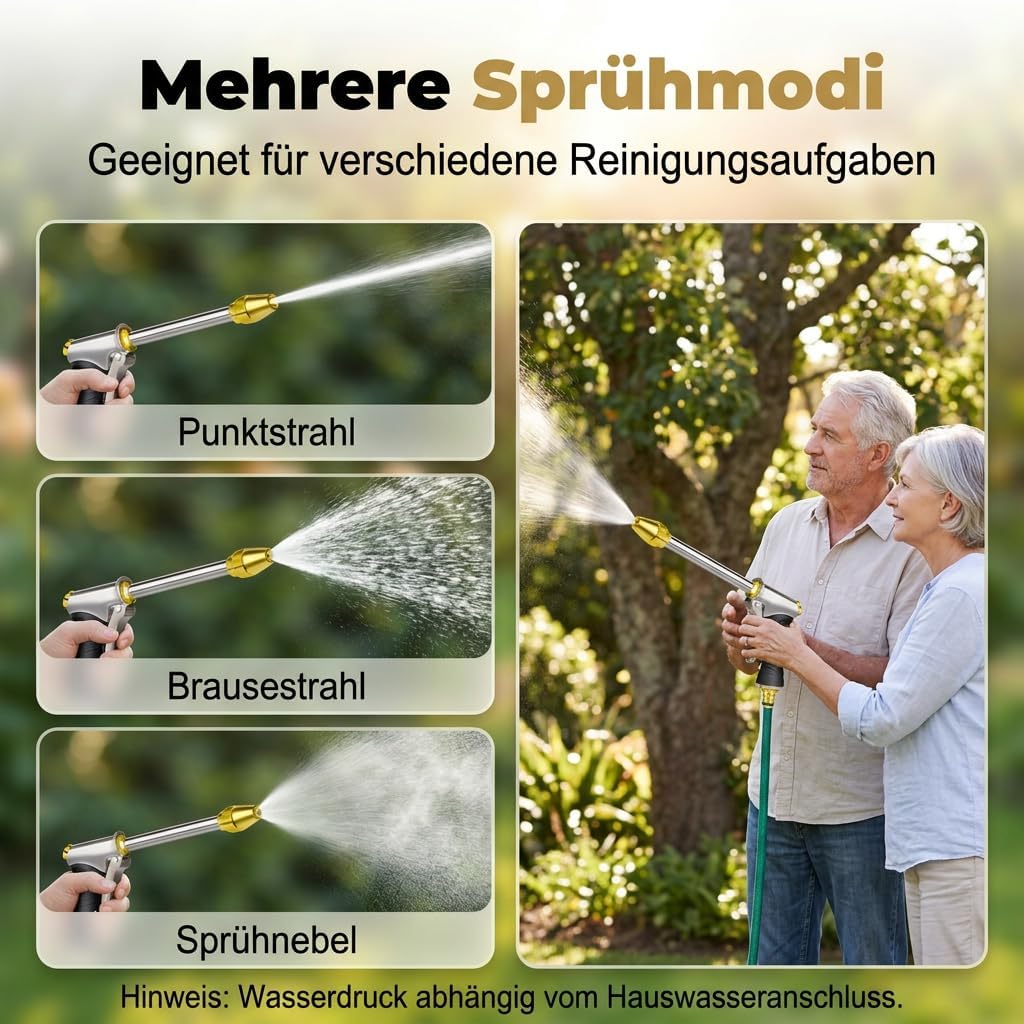 Pistola ad alta pressione per tubo da giardino, pistola ad alta pressione, ugello ad alta pressione, ugello regolabile, tubo estensibile, per lavaggio auto, giardino e terrazza, 3 modalità di spruzzo