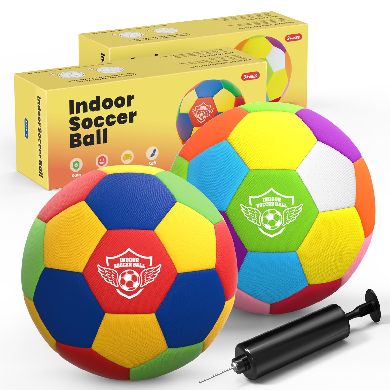 Balón de fútbol de interior para el hogar, tamaño estándar 4, suave y seguro para adolescentes de 3 a 12, regateo, entrenamiento