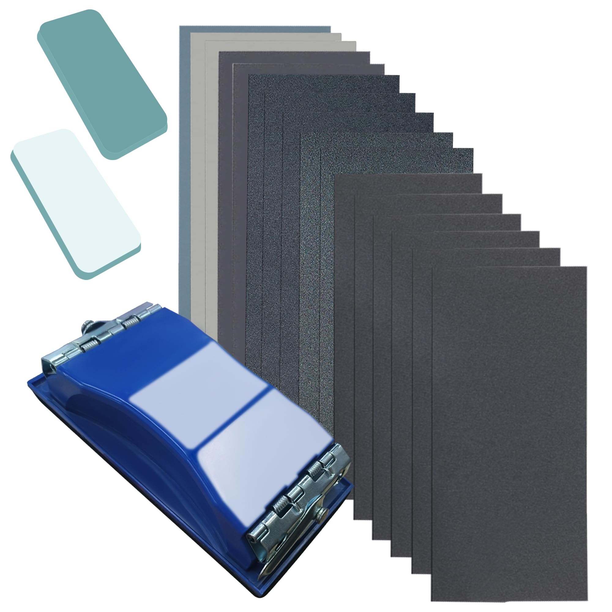 VRKET 3-in-1 Wet Dry Sandpaper Set,48 Sheets of 80 to 3000 Grit Sand Paper,1 Sandpaper Holder and 2 Sponges Sanding Block for Wood Furniture Finishing