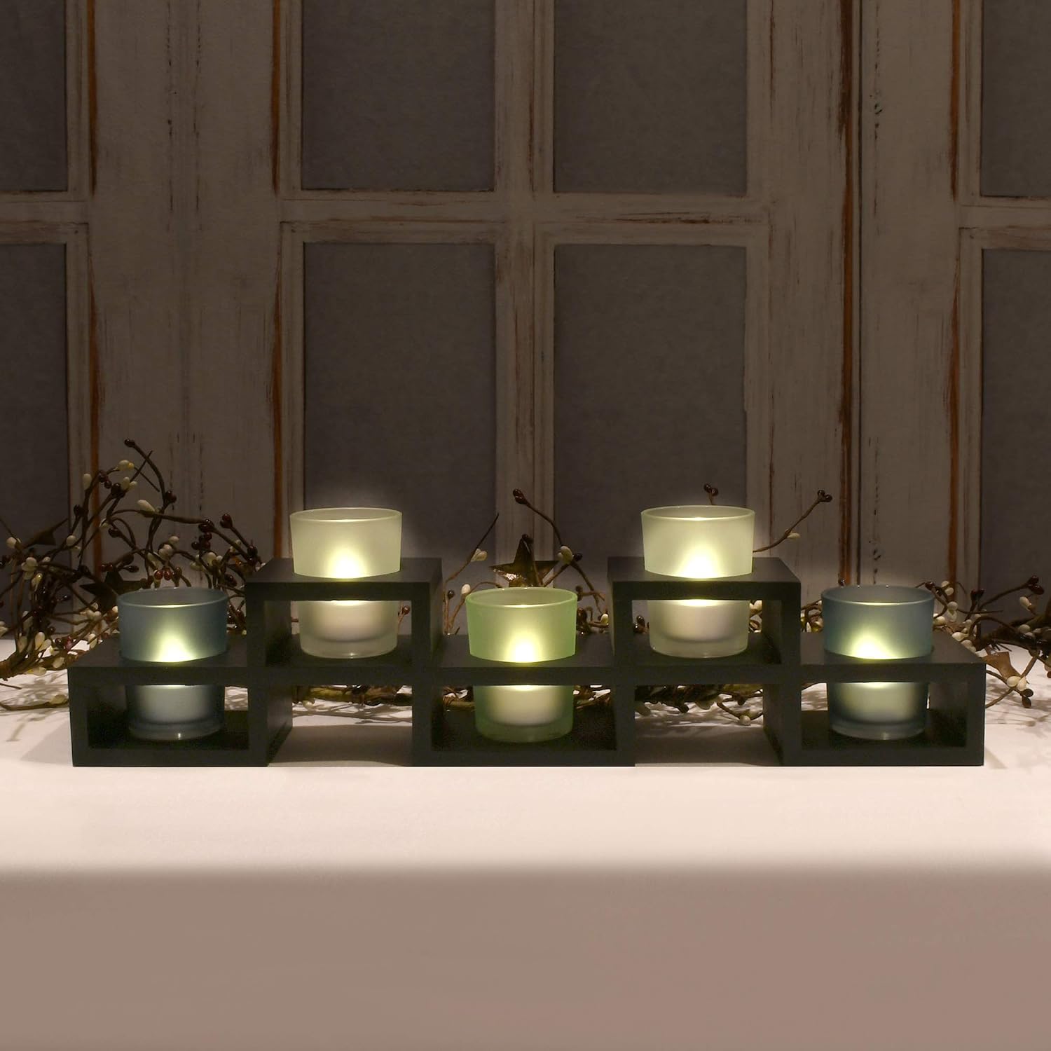 LumaBase Wooden Candleholder with 5 Glass Holders