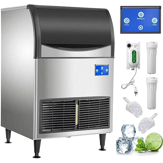 VEVOR 110V Commercial Ice Maker 300LBS/24H, Large Storage Bin 121LBS, Clear Cube, Upgraded LCD Panel w/WI-FI System, SECOP Compressor, Air-Cooled, Include 2 Water Filters, Water Drain Pump, 2 Scoops