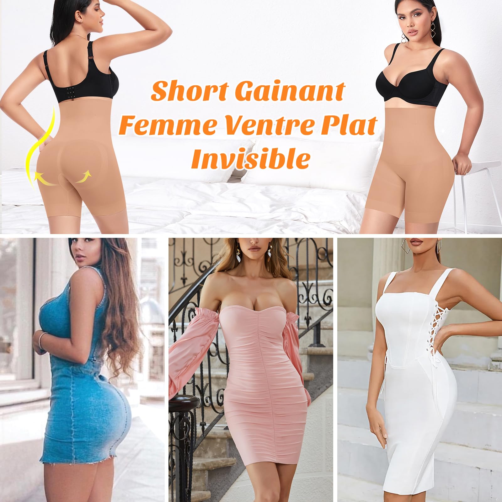 YARRCO Culotte Gainante Femme Ventre Plat Invisible Taille Haute Short Gainant Panty Gainant Shorty Gaine Amincissante Culottes Sculptantes sans Couture Anti Frottement Cuisse