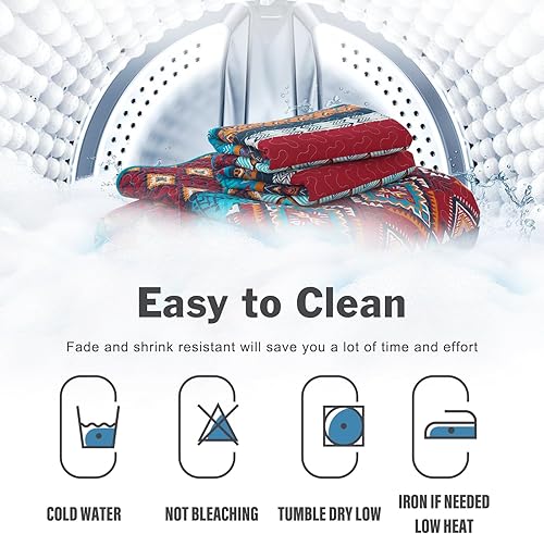 Miniatura 7 de Juego de edredón Queen (90 x 98 pulgadas), edredón bohemio 100% algodón con 2 fundas de almohada, juego de ropa de cama ligero y suave para todas