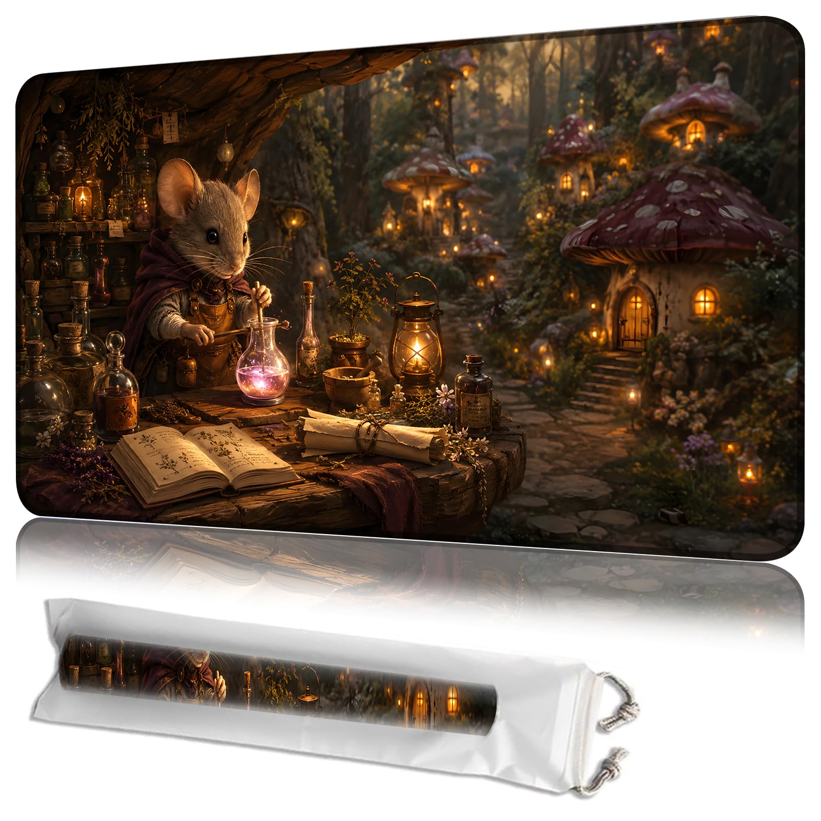 JANENFNA MTG Playmat 24 x 14 in with Storage Bag, Non-Slip Rubber Base