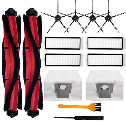 14 Pack Replacement Parts Accessories Kit Compatible with Roborock Q5 Q5+ Plus Robotic Vacuum, 2 Main Brush, 4 Side Brushes, 4 Hepa Filters,2 Dust Bags. (14 PCS)
