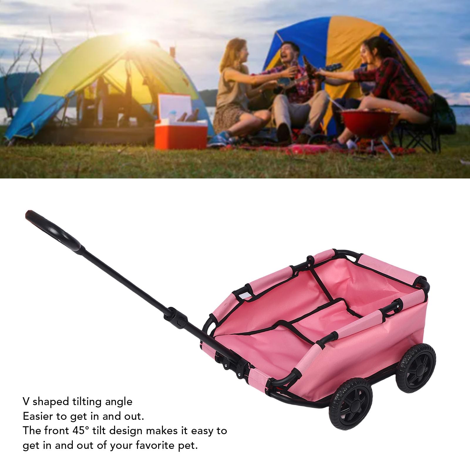 ciciglow Passeggino per Animali Domestici, Carrello per Animali Domestici a 4 Ruote Pieghevole Multifunzionale, Passeggino per Cane Compatto Pieghevole Leggero per Viaggi in Campeggio (PINK)