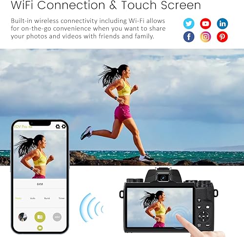 Miniatura 4 de Saneen Cámara digital, cámaras 4K para fotografía y video, cámara de vlogging con pantalla táctil WiFi de 64 MP para YouTube con Flash, tarjeta SD