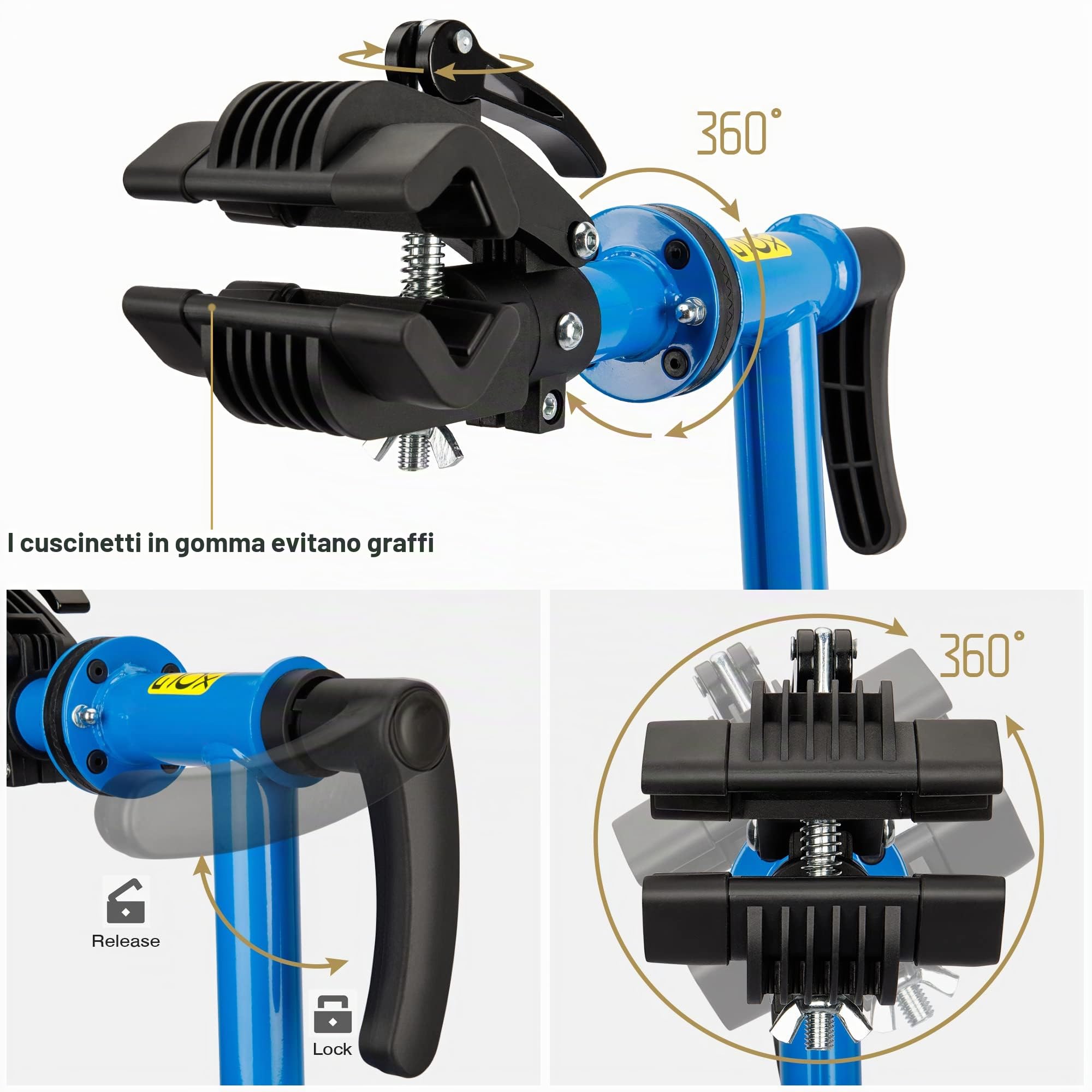 Staffa di Montaggio per Bicicletta, Supporto di Riparazione per Biciclette, per carichi Pesanti, Supporto per Bicicletta con Testa di serraggio saldata, Girevole a 360°