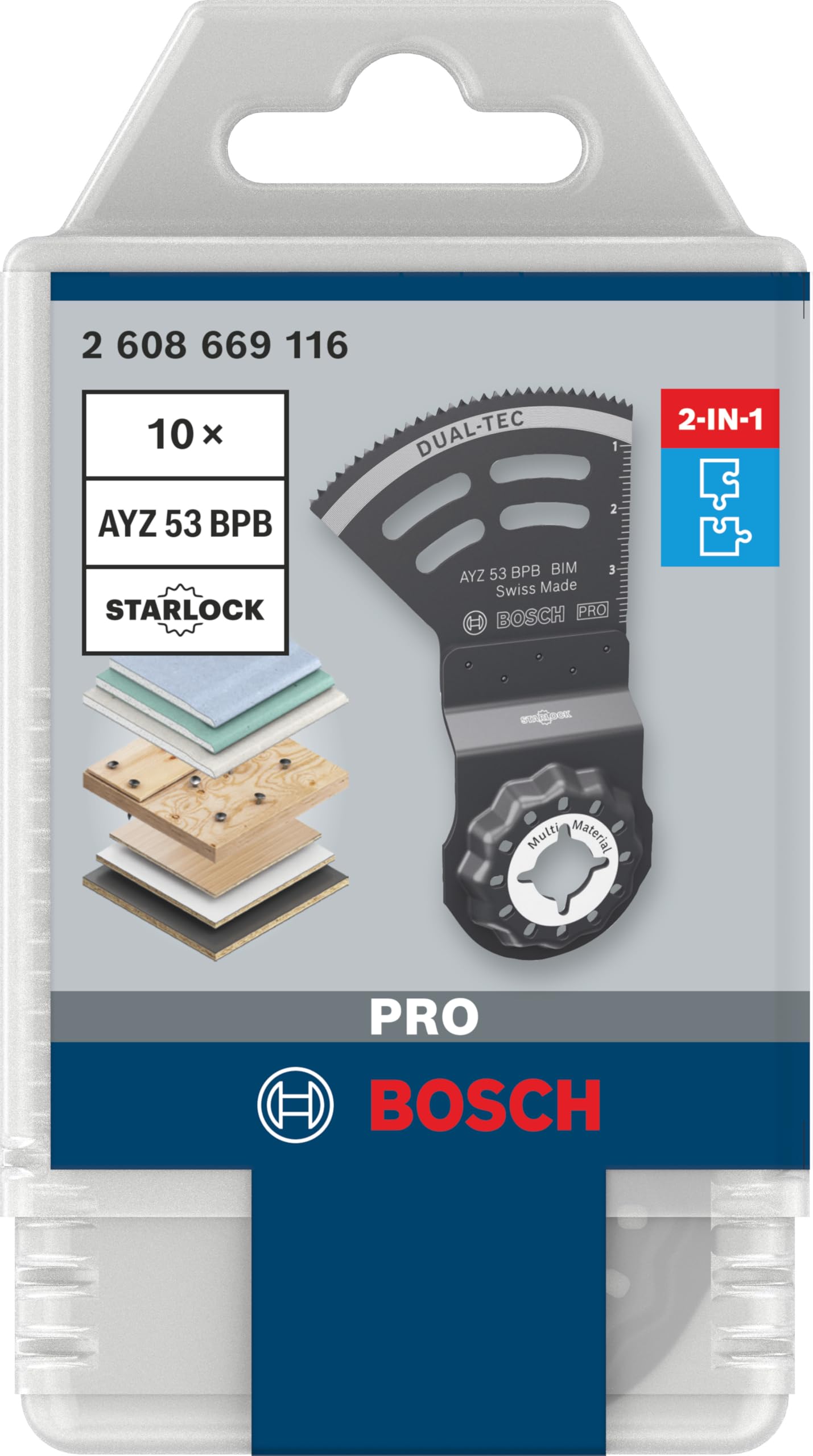 Bosch 10x Hoja multiherramienta PRO Multi Material AYZ 53 BPB (para Panel de cartón-yeso, Madera con clavos, Anchura 53 mm, Professional Accesorios Multiherramienta), Versión actual