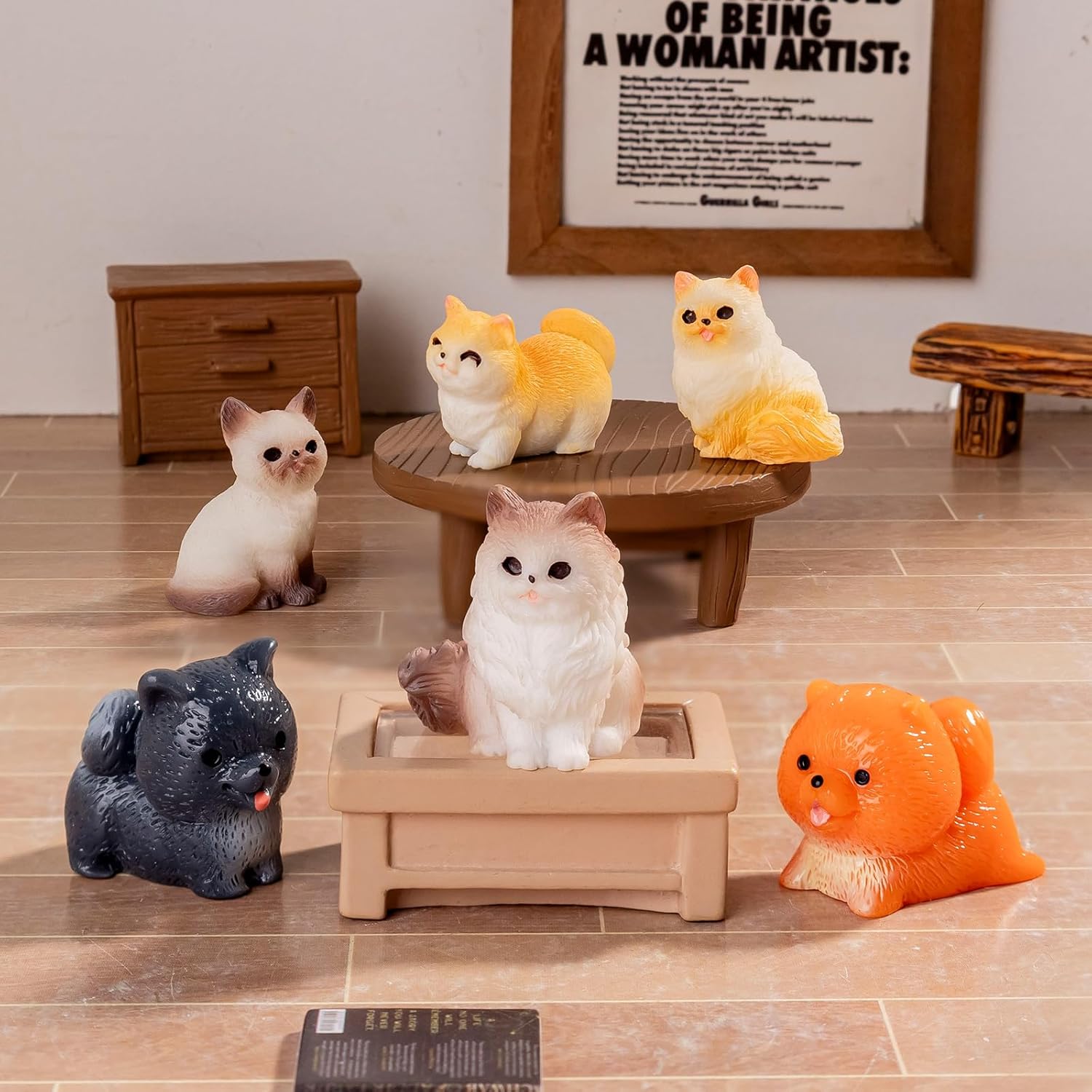 100 Pcs Mini Cat&Dog Statue Micro Resin Animal Bulk Kitty Cake Decorating for DIY Moss Landscape Garden Decor Birthday Party Home Decoration