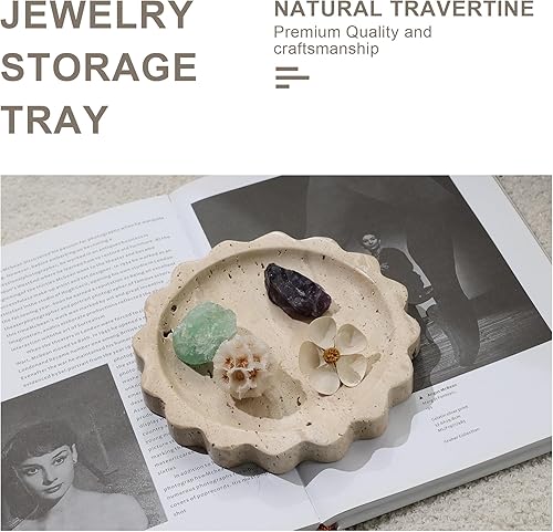Miniatura 2 de Bandeja de joyería de mármol, cuenco Catchall para anillos y llaves - Organizador de tocador con diseño de piedra natural, decoración del hogar,
