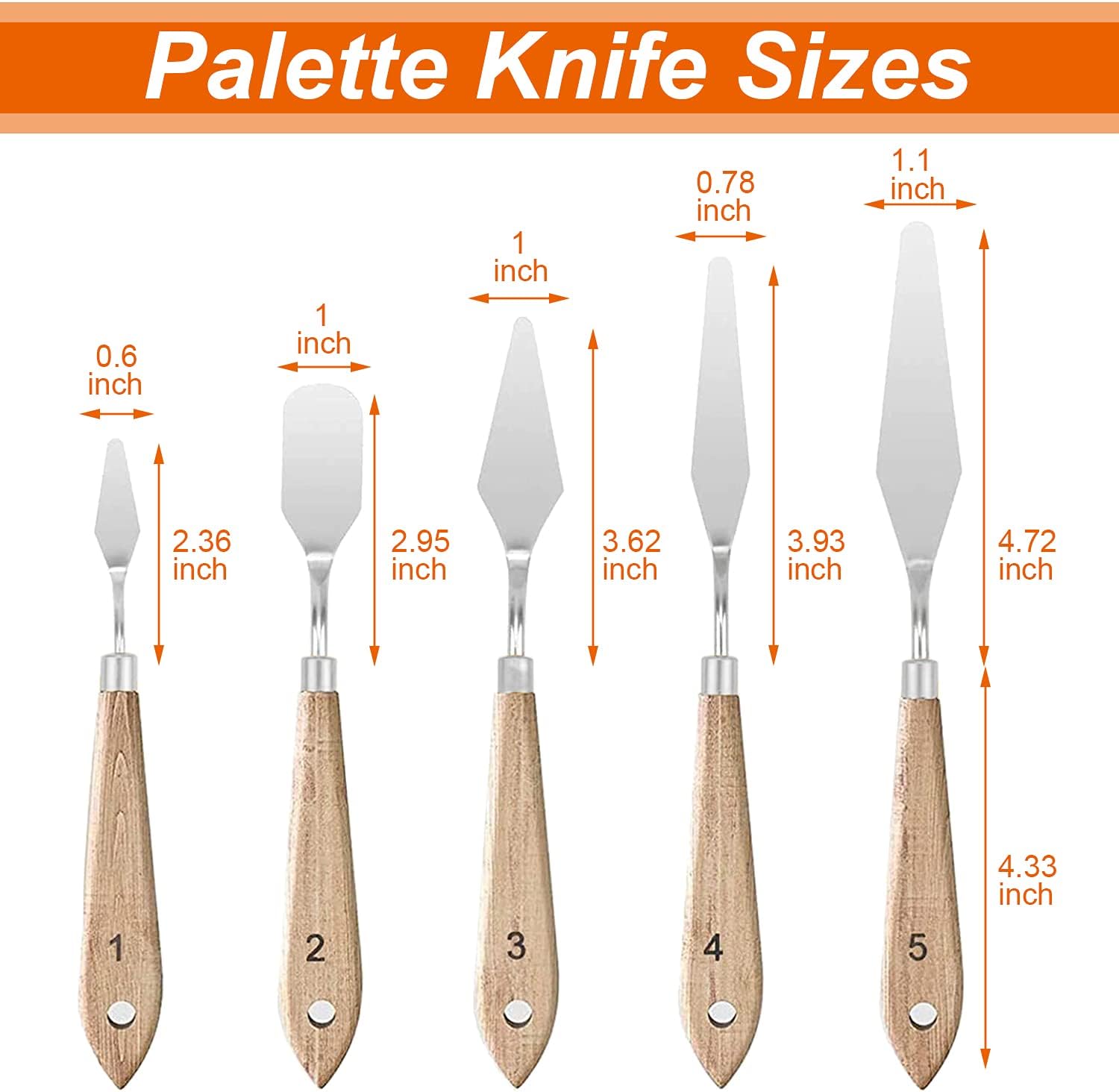 AXNAU 5 PCS Palette Knife Set, Stainless Steel Palette Art Tools with Wooden Handle for Oil Painting, Color Mixing, Acrylic Painting
